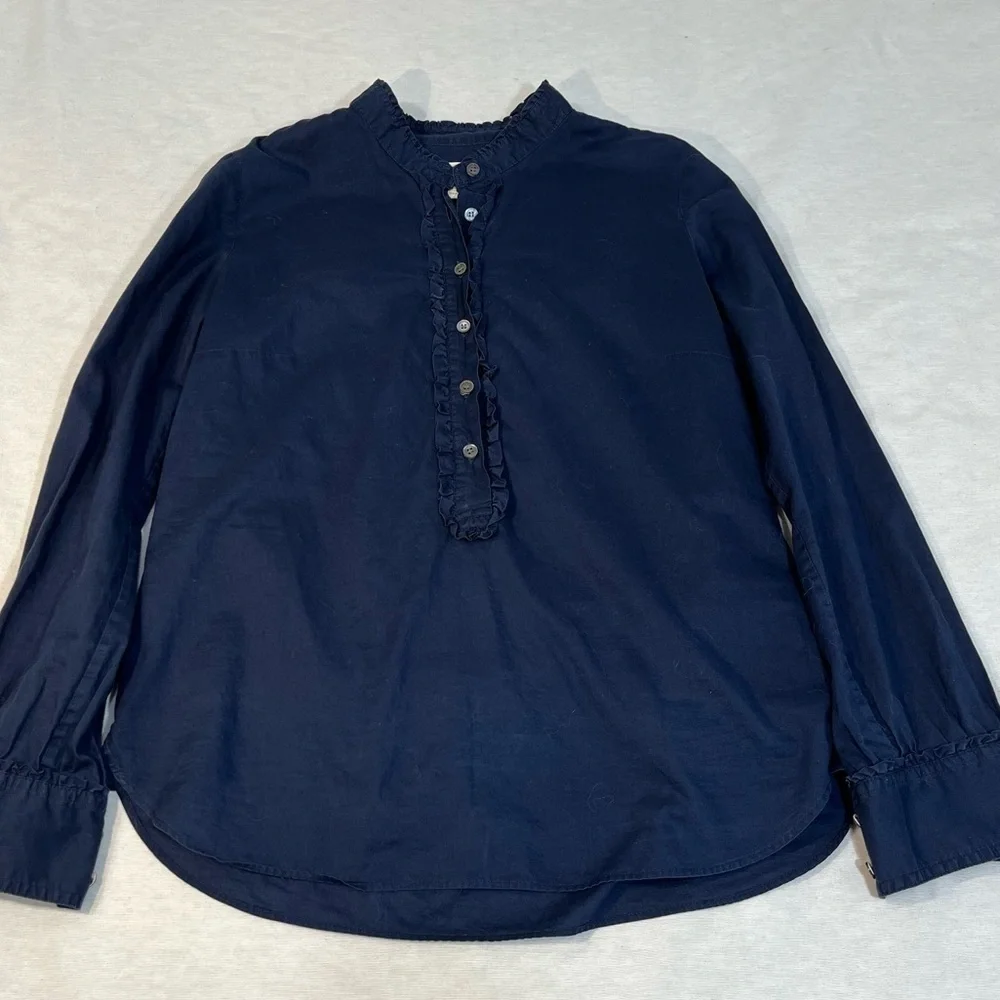 J. Crew Popover Blouse Chambrais Ruffles Small Petite